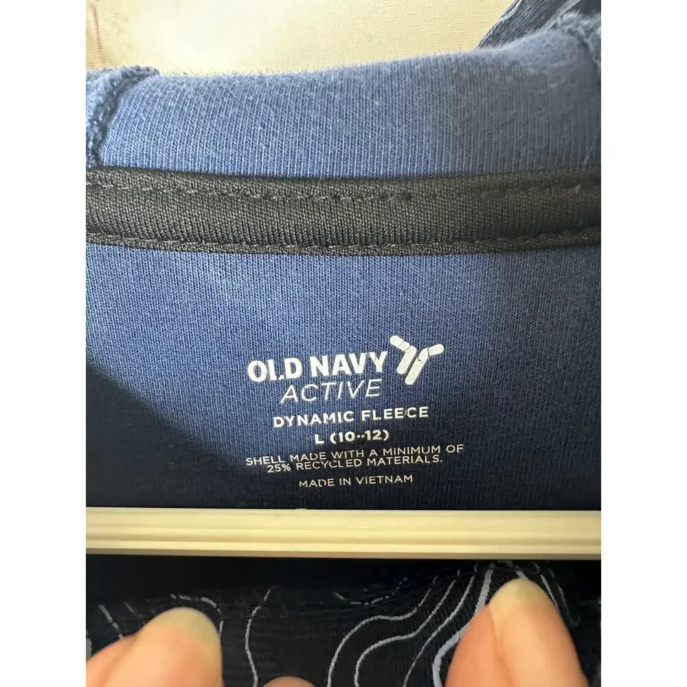 Old Navy Active Dynamic Fleece Blue Wavy Lines Hoodie Boys Large 10 12 Kids